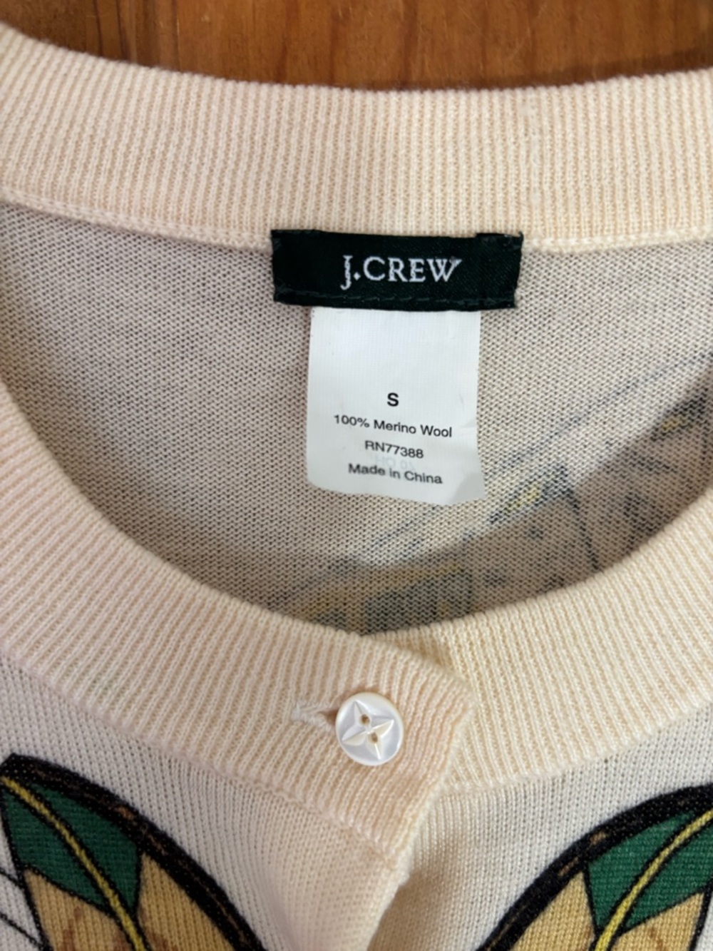J.Crew Ski Motif Cardigan Merino Wool Beige Green Small - Picture 4 of 9
